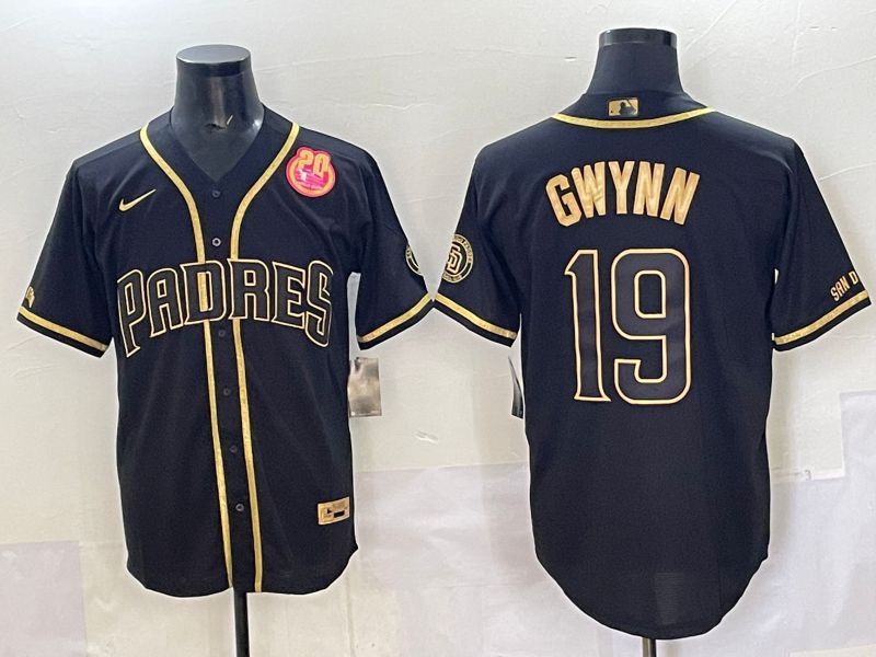 Men 2025 San Diego Padres #19 Gwynn Black Gold Throwback Nike MLB Jersey style 07->san diego padres->MLB Jersey